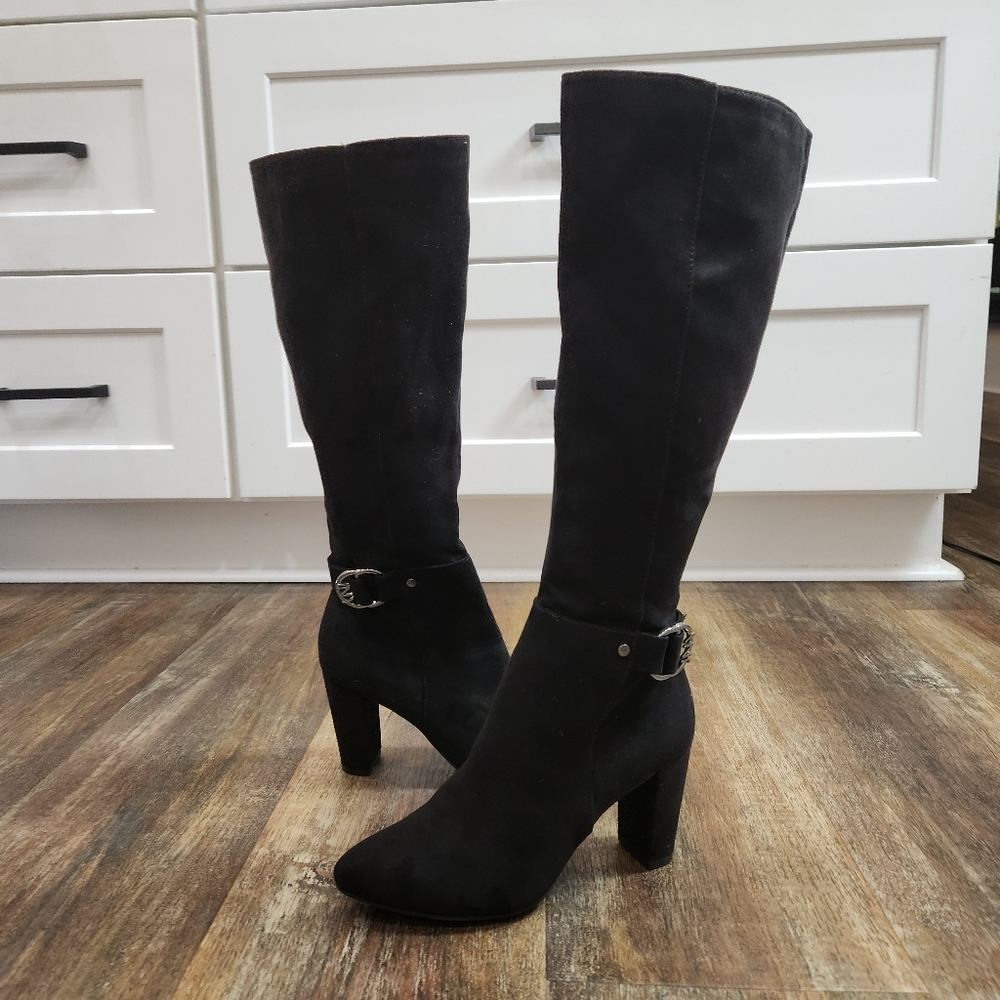 JONES NEW YORK BLACK FAUX SUEDE TALL BOOTS SIDE ZIPPER SIZE 7